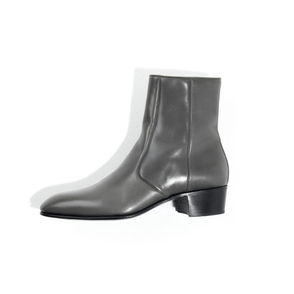 BOTTINES ZIPPÉES EN CUIR BOX - GRIS