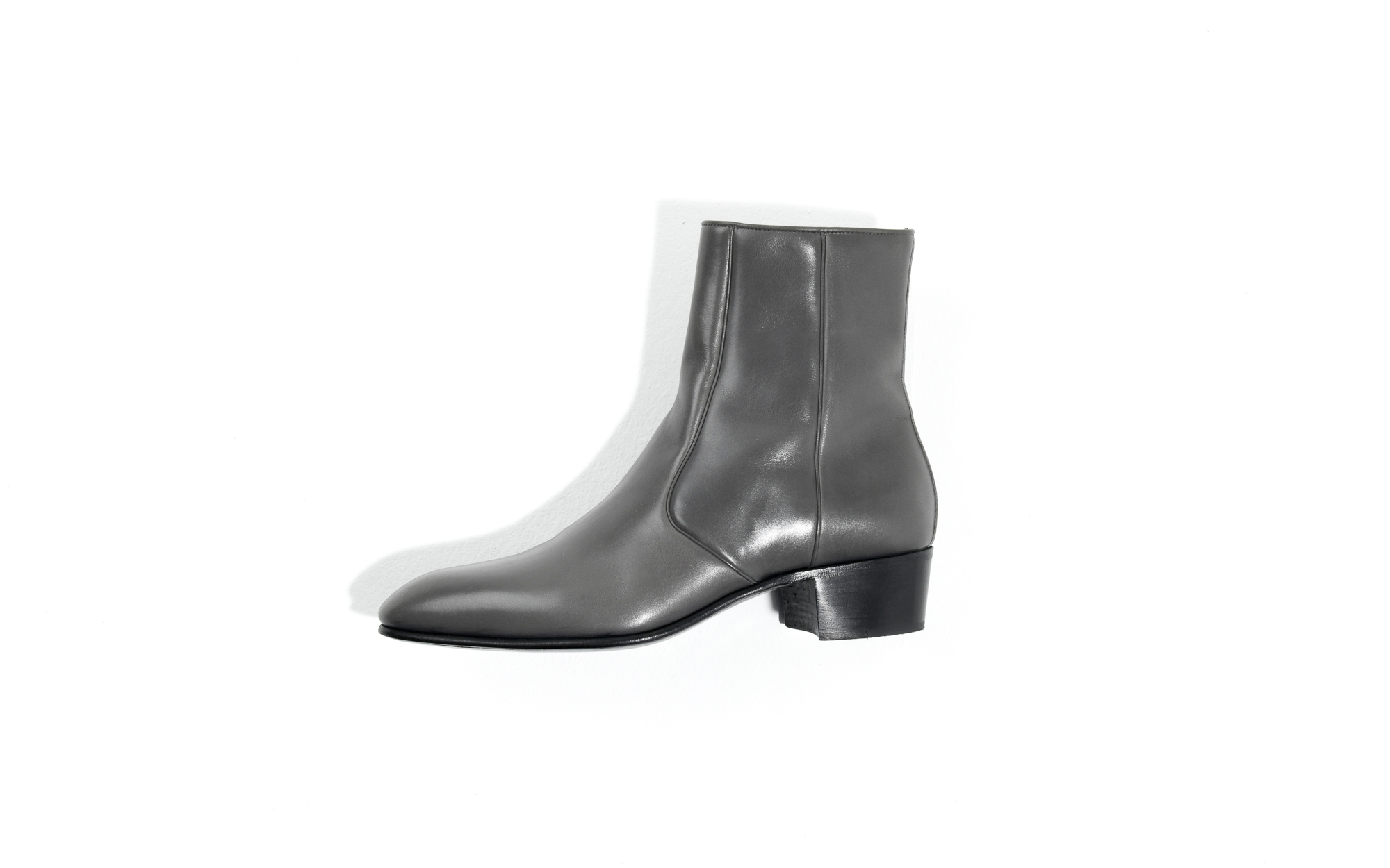 BOTTINES ZIPPÉES EN CUIR BOX - GRIS