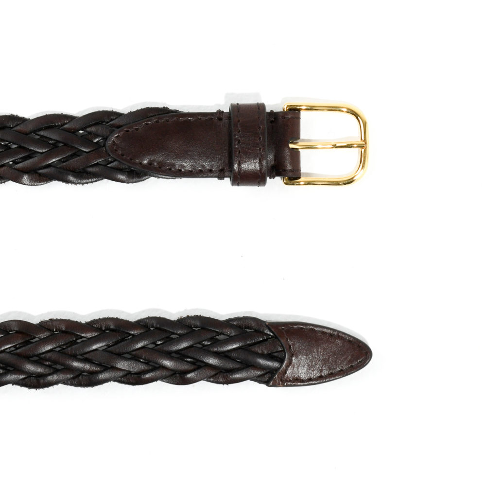 CEINTURE FINE EN CUIR TRESSÉ - MARRON FONCÉ_1a