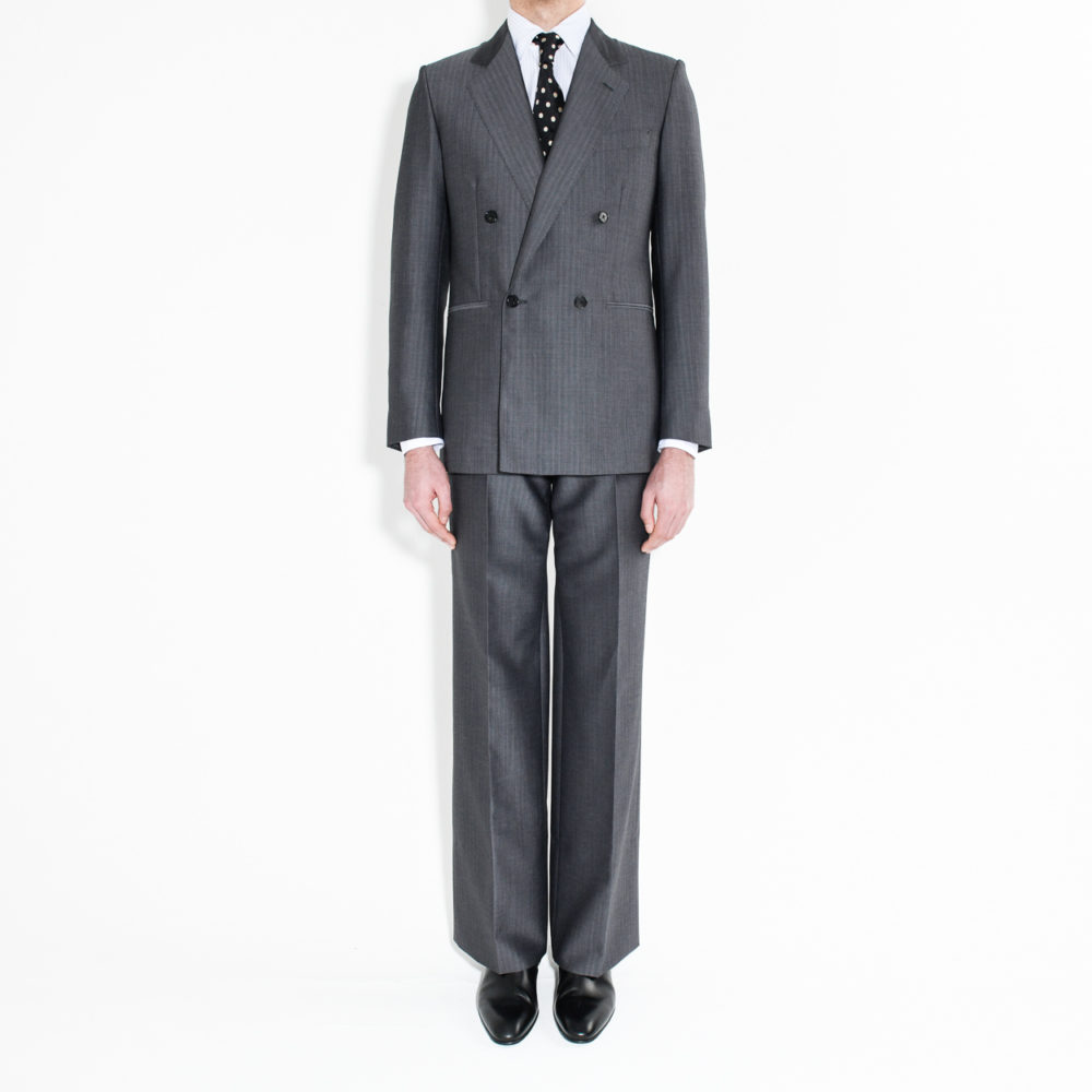DOUBLE-BREASTED SUIT-IN-WOOL-AND -MOHAIR-STEEL-GREY