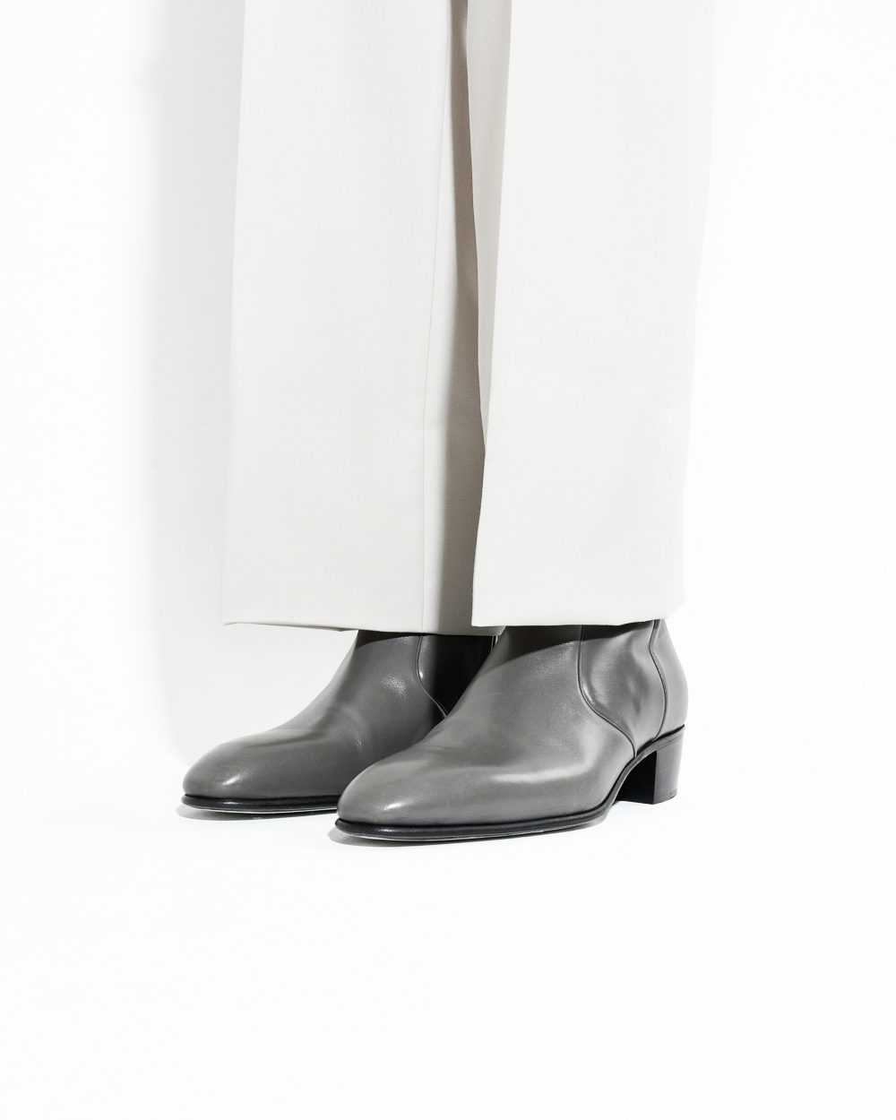 BOTTINES ZIPPÉES EN CUIR BOX - GRIS_2