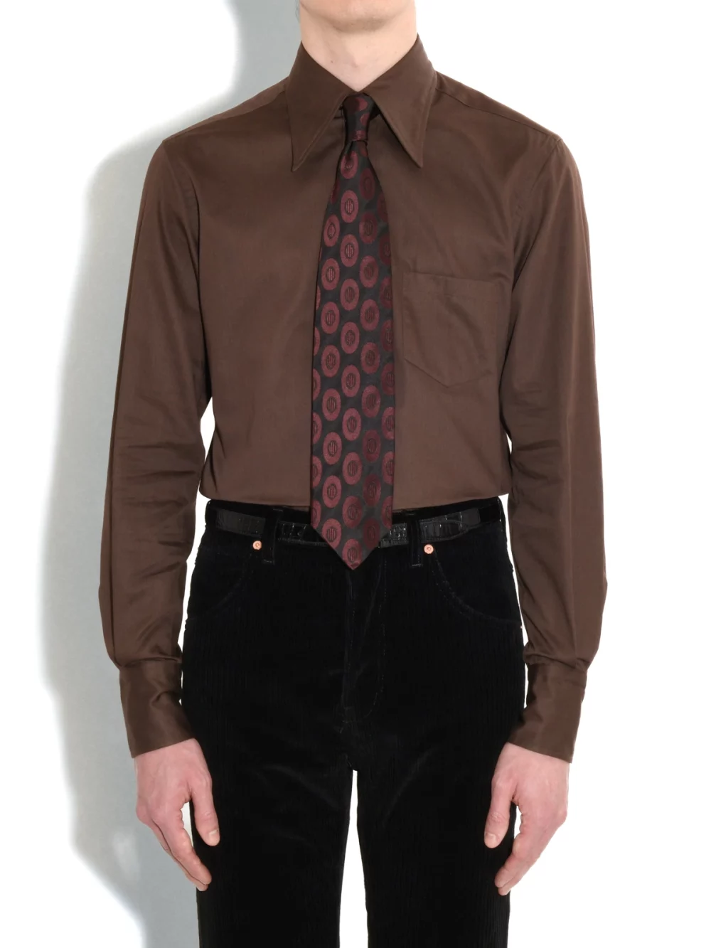 WIDE COLLAR SHIRT IN COTTON SATEEN - CHOCOLATE