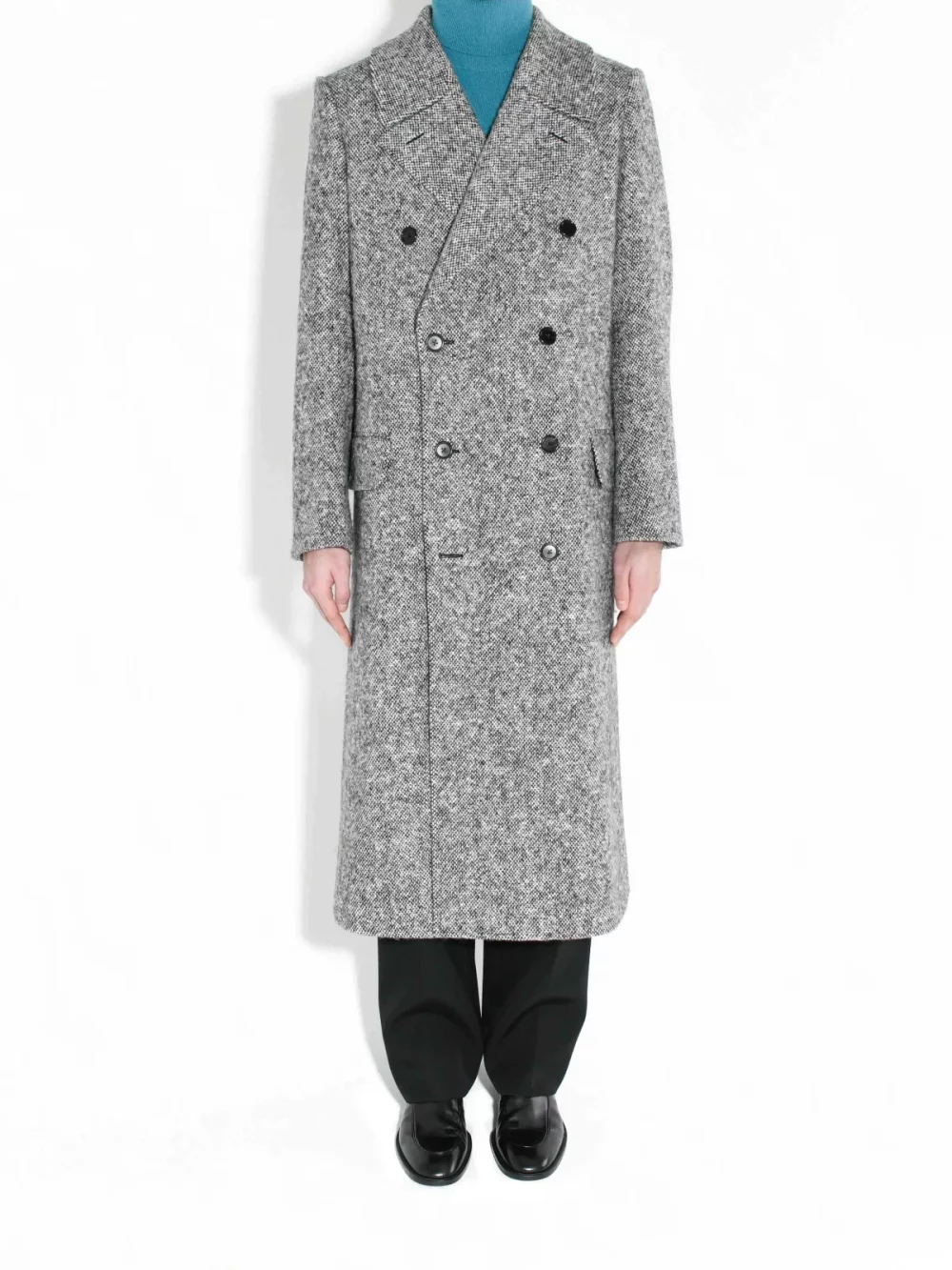 DOUBLE-BREASTED COAT IN TWEED - BLACK AND WHITE