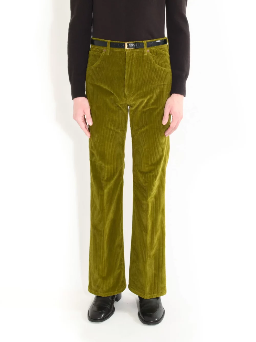 FLARED HIGH-WAISTED JEANS IN CORDUROY - CHARTREUSE GREEN