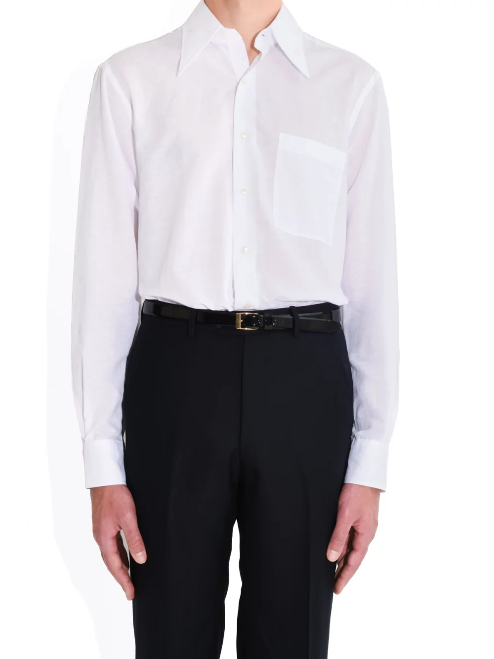 WIDE-COLLAR-SHIRT-IN POPLIN-OFF-WHITE WITH-GREY-STRIPES