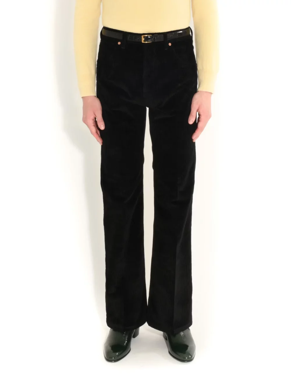 JEAN ÉVASÉ TAILLE HAUTE EN VELOURS - NOIR-1