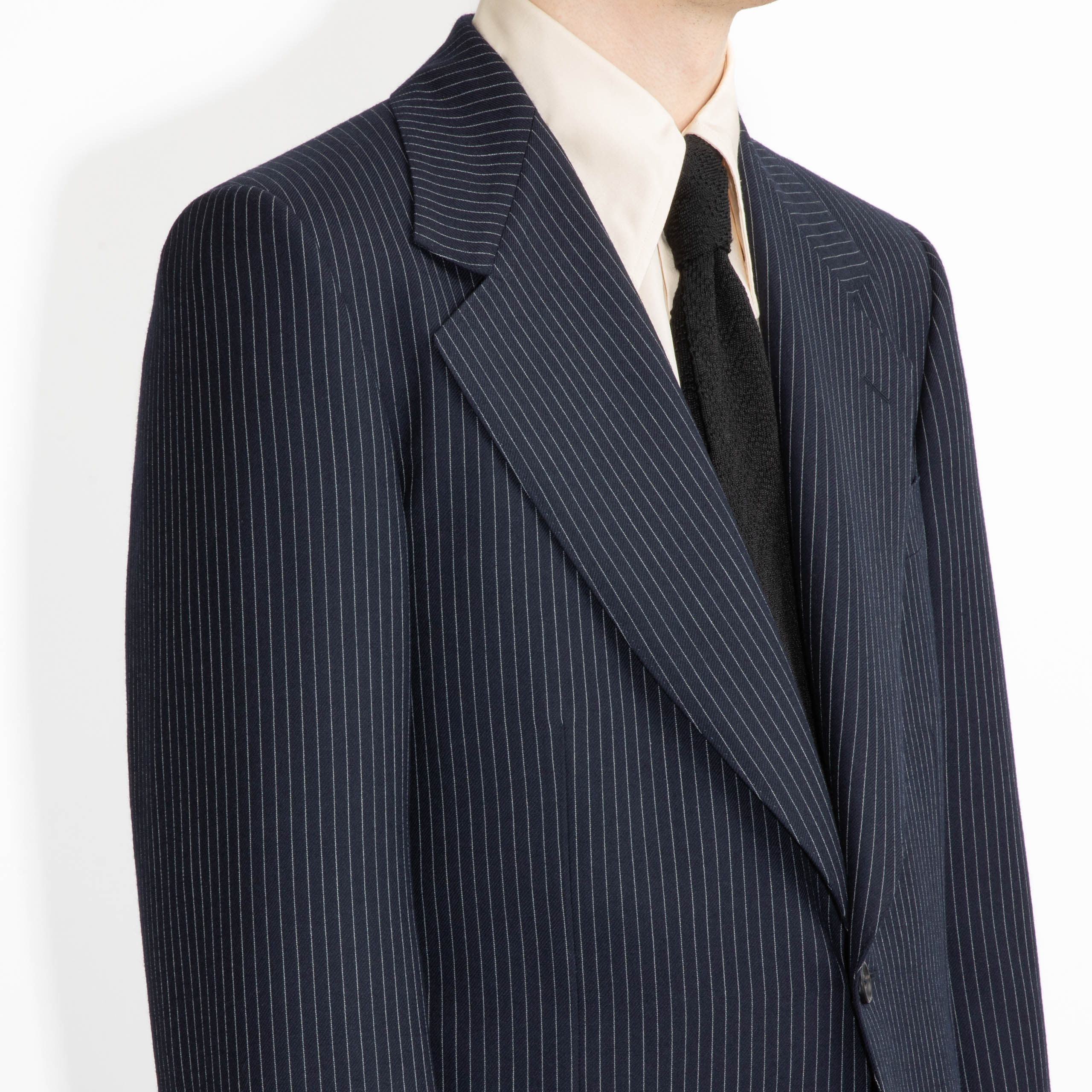 SINGLE-BREASTED 3-PIECE SUIT IN TWILL - NAVY WITH PINSTRIPES - Image 2
