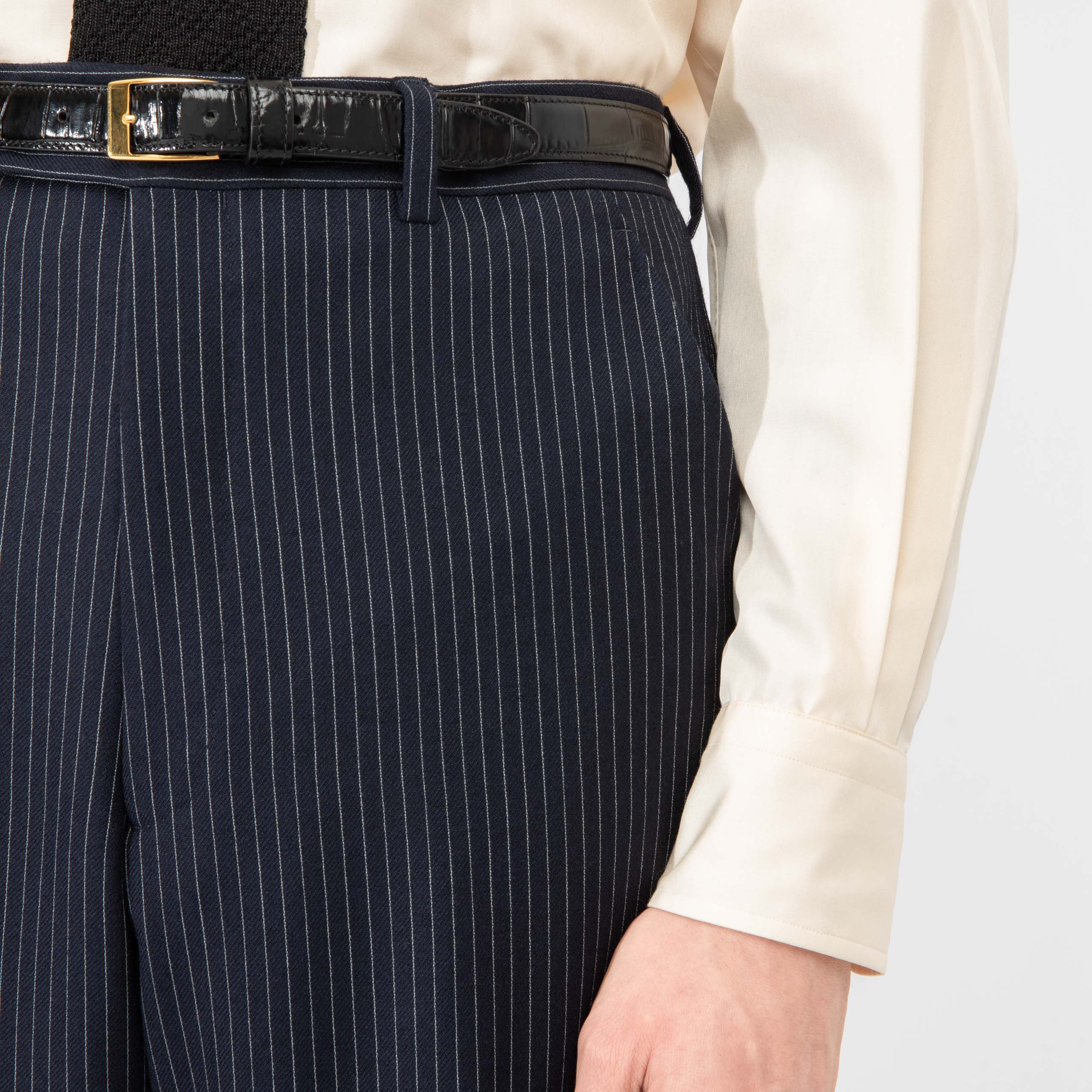 SINGLE-BREASTED 3-PIECE SUIT IN TWILL - NAVY WITH PINSTRIPES - Image 7