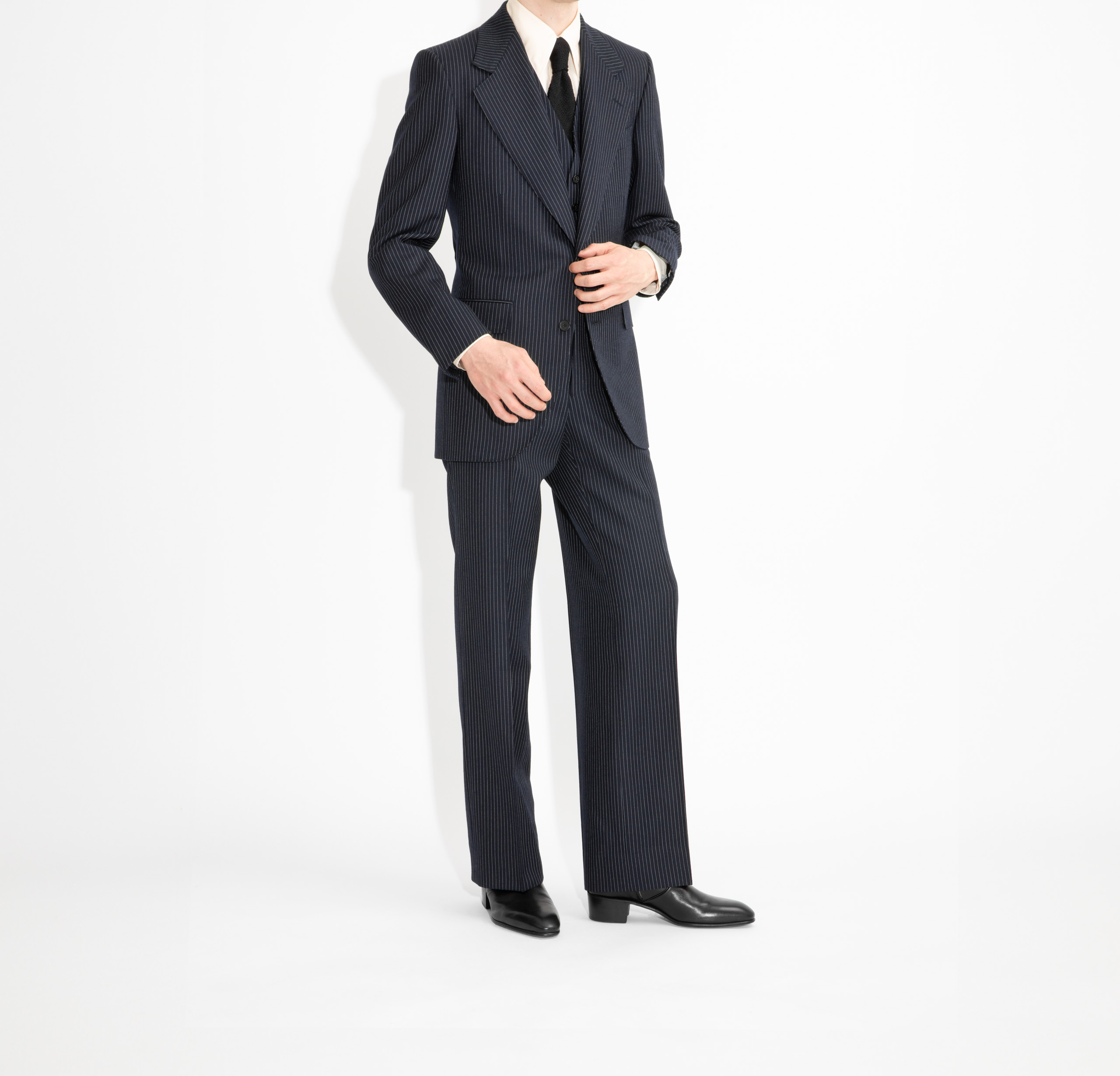 SINGLE-BREASTED 3-PIECE SUIT IN TWILL - NAVY WITH PINSTRIPES - Image 9