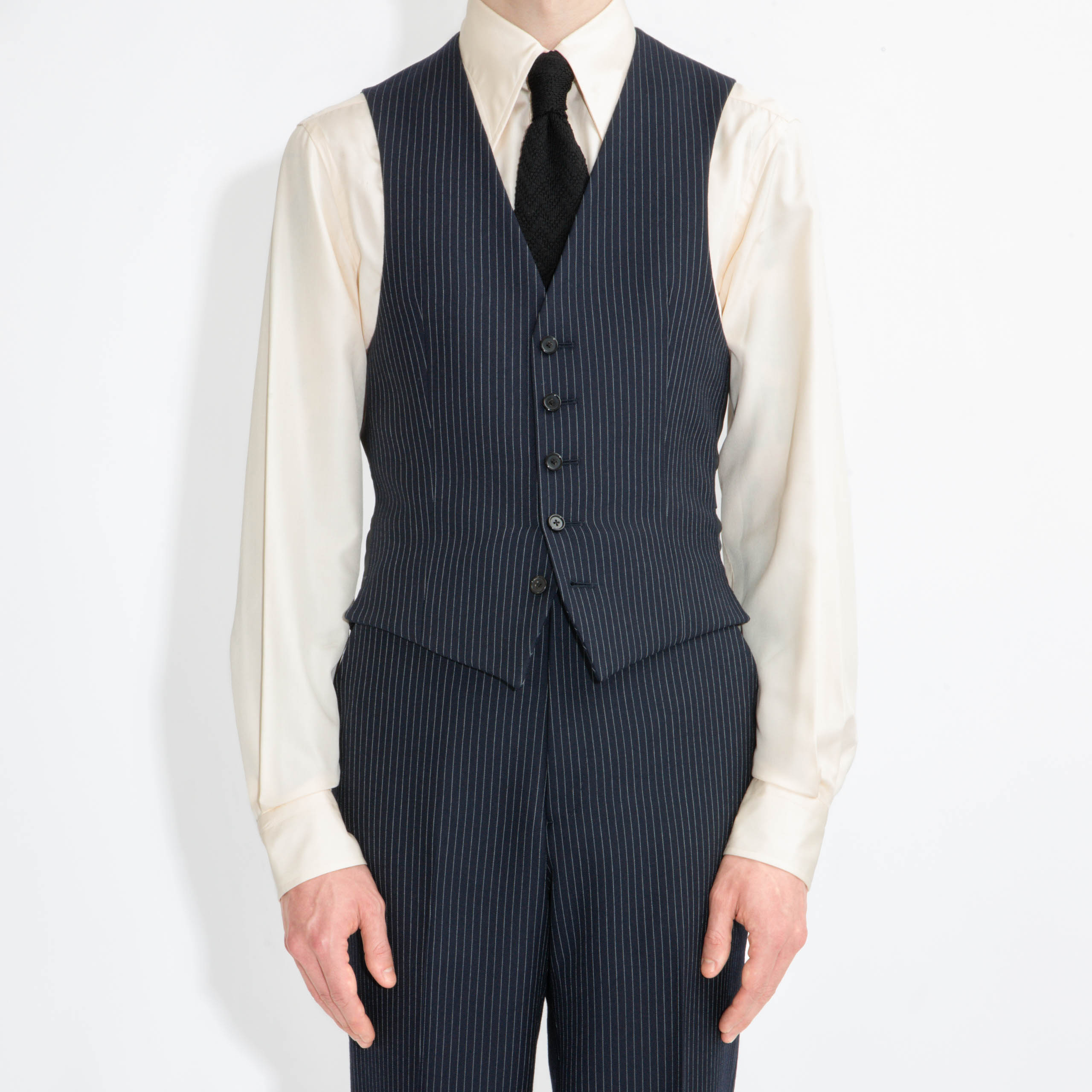 SINGLE-BREASTED 3-PIECE SUIT IN TWILL - NAVY WITH PINSTRIPES - Image 5