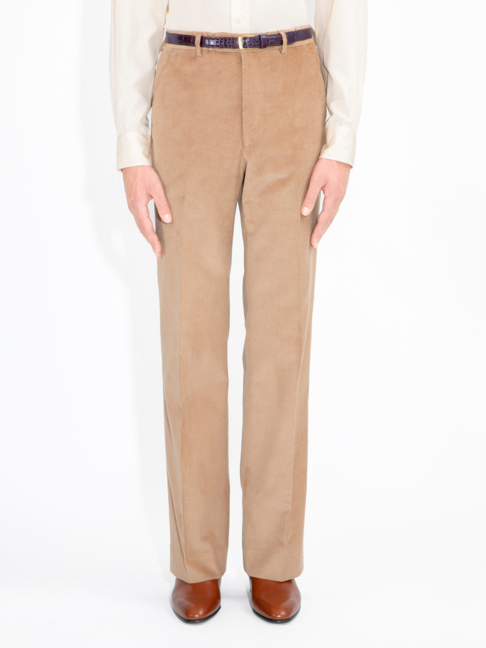 FLARED HIGH-WAISTED TROUSERS IN CORDUROY - BEIGE