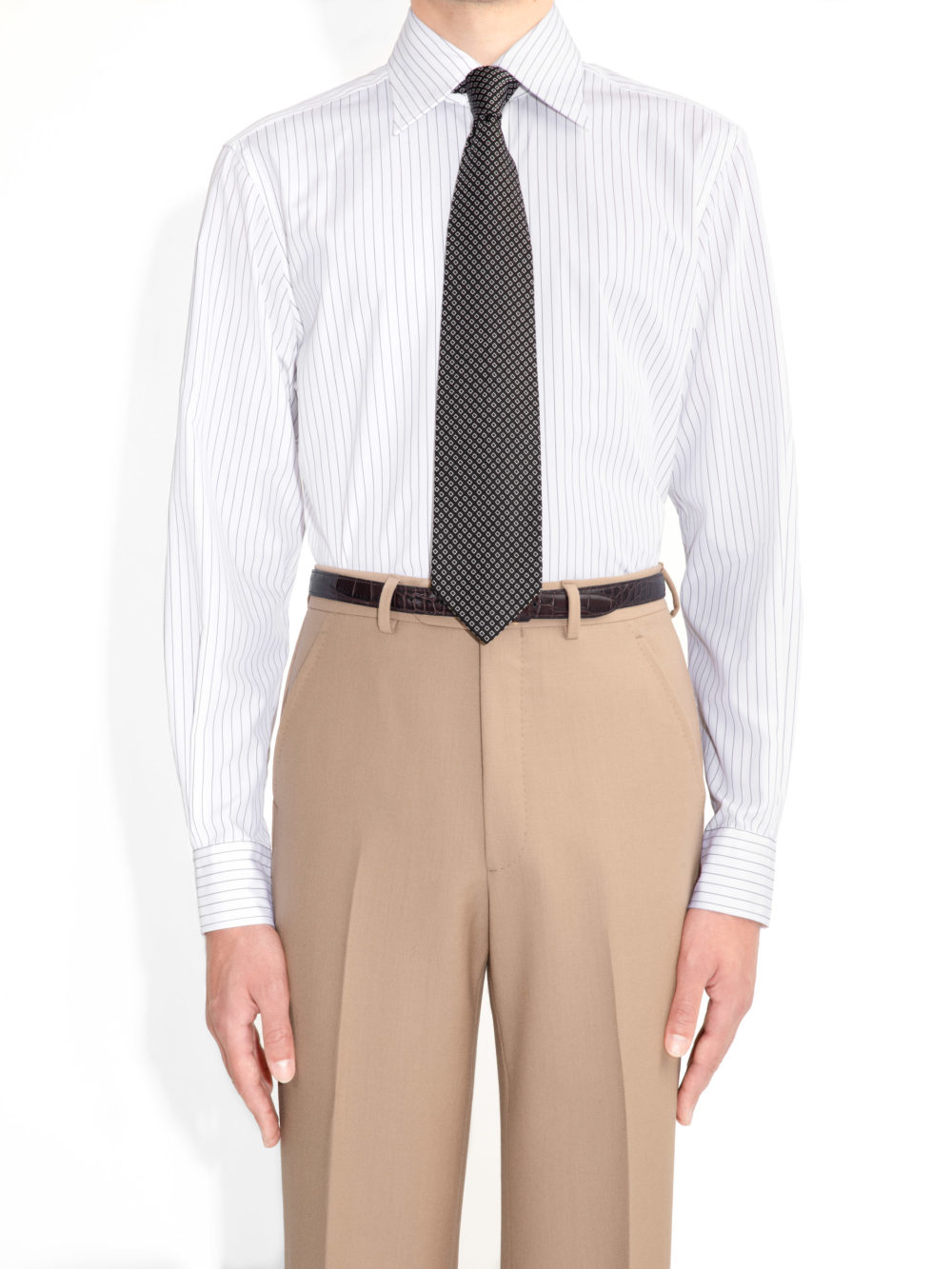 WIDE COLLAR SHIRT IN POPLIN - WHITE WITH BLACK PINSTRIPES