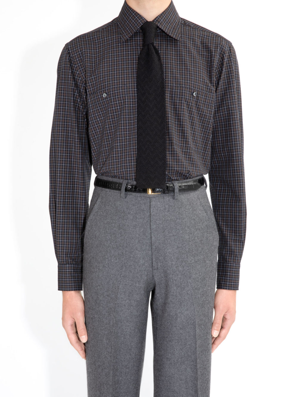 CHEMISE COL LARGE EN POPELINE - CARREAUX BLEU MARINE ET BLANCS1