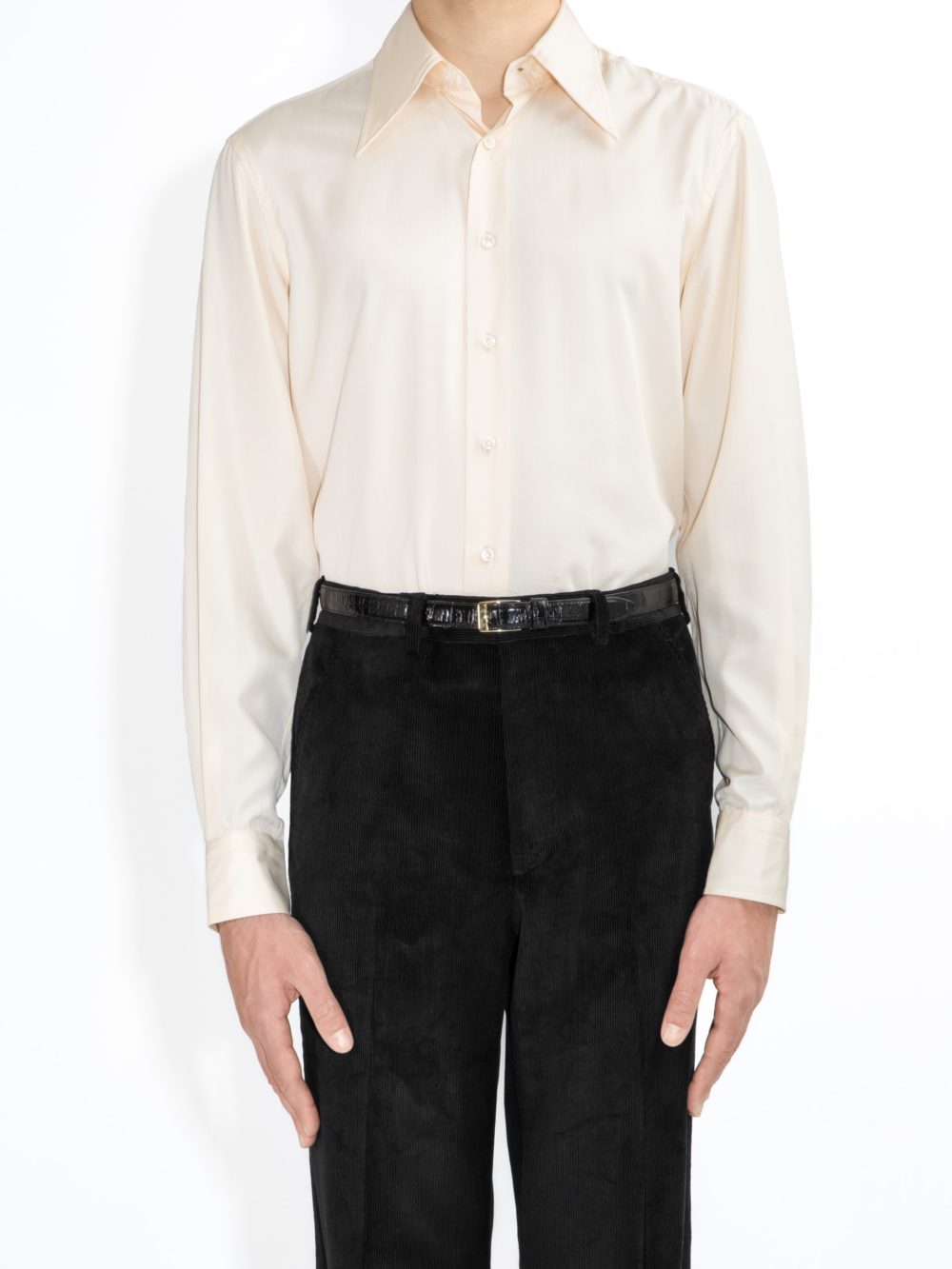 CHEMISE COL LARGE EN SOIE - VANILLE1