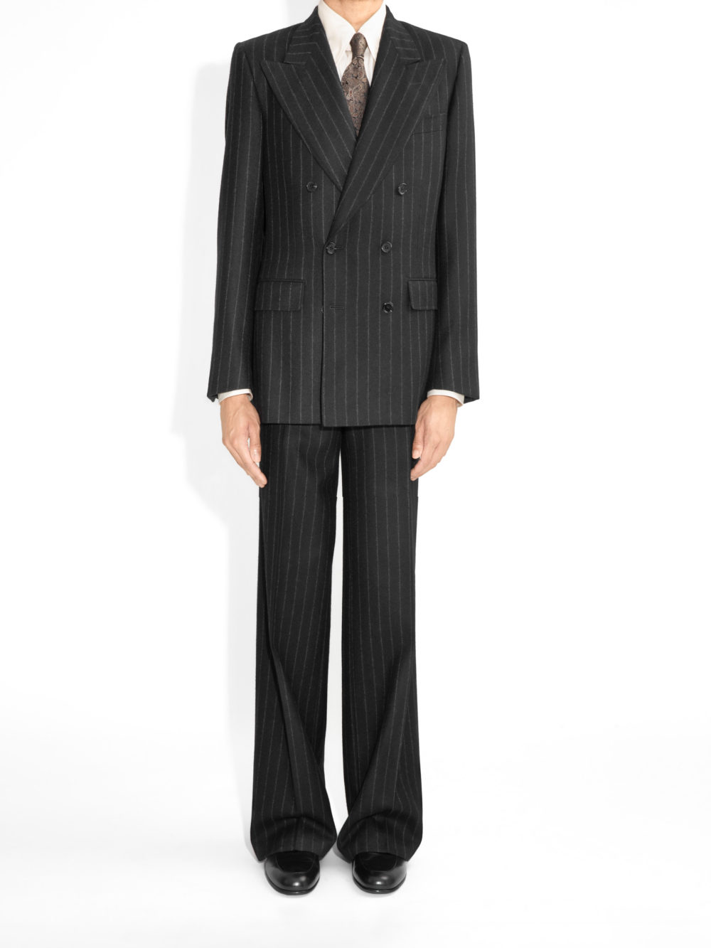 COSTUME CROISÉ EN FLANELLE - NOIR À RAYURES CRAIE1