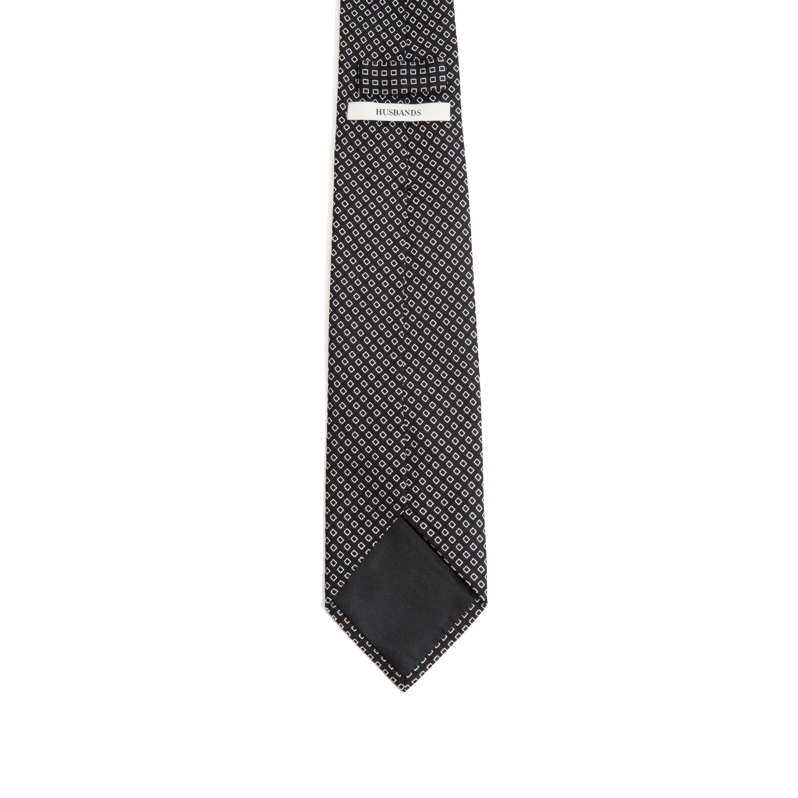 TIE IN SILK - BLACK WITH WHITE DIAMONDS - Image 3