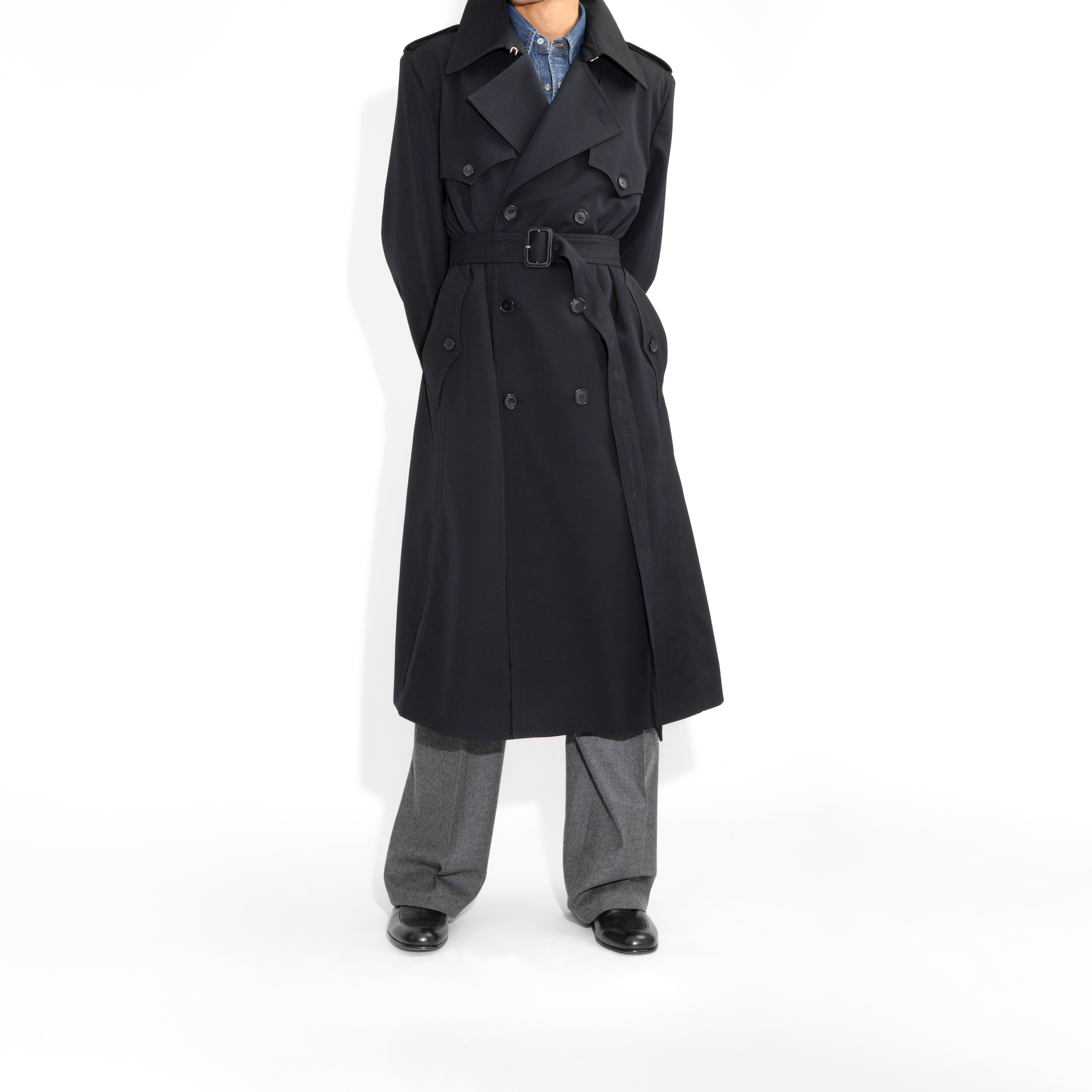 TRENCH COAT IN GABARDINE - NAVY - Image 7