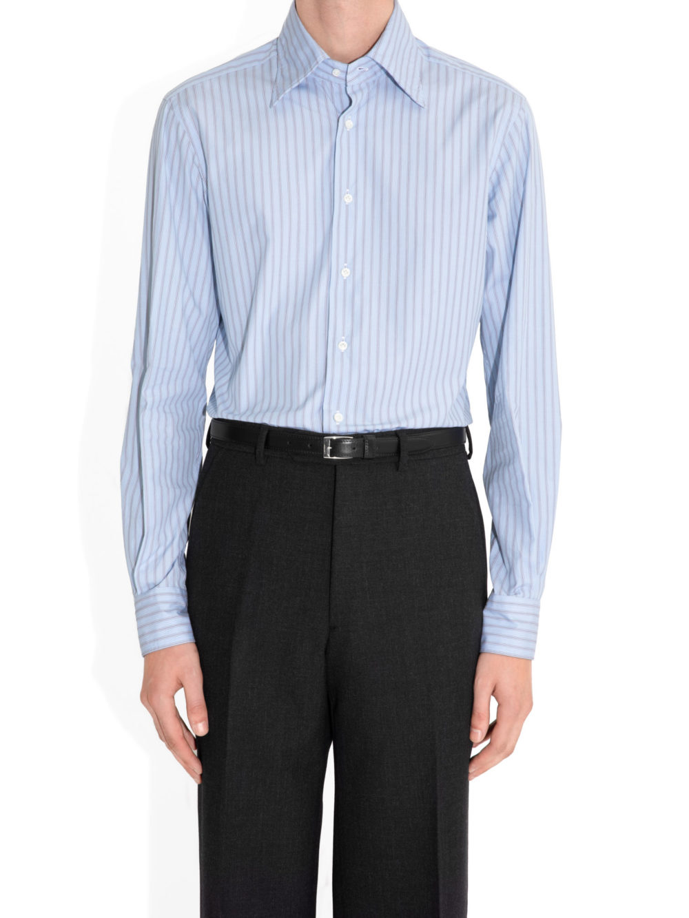 CHEMISE COL LARGE EN POPELINE - BLEUE CLAIRE À RAYURES_1