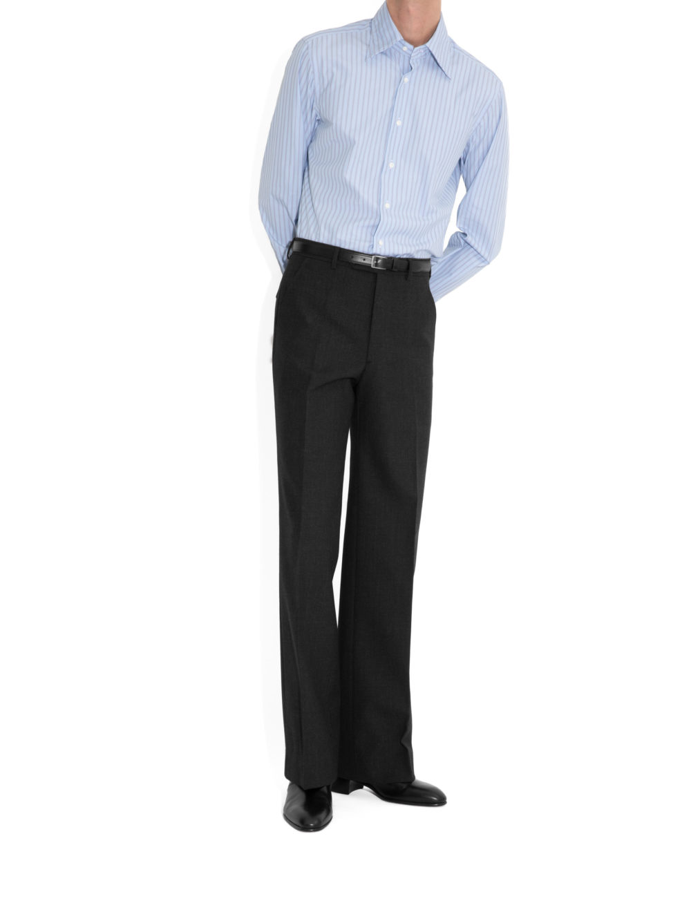 CHEMISE COL LARGE EN POPELINE - BLEUE CLAIRE À RAYURES_2