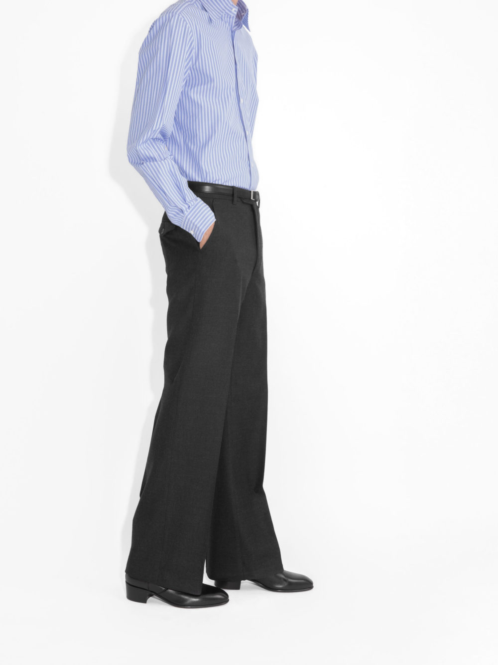 PANTALON LARGE TAILLE HAUTE EN SERGÉ - ANTHRACITE_1