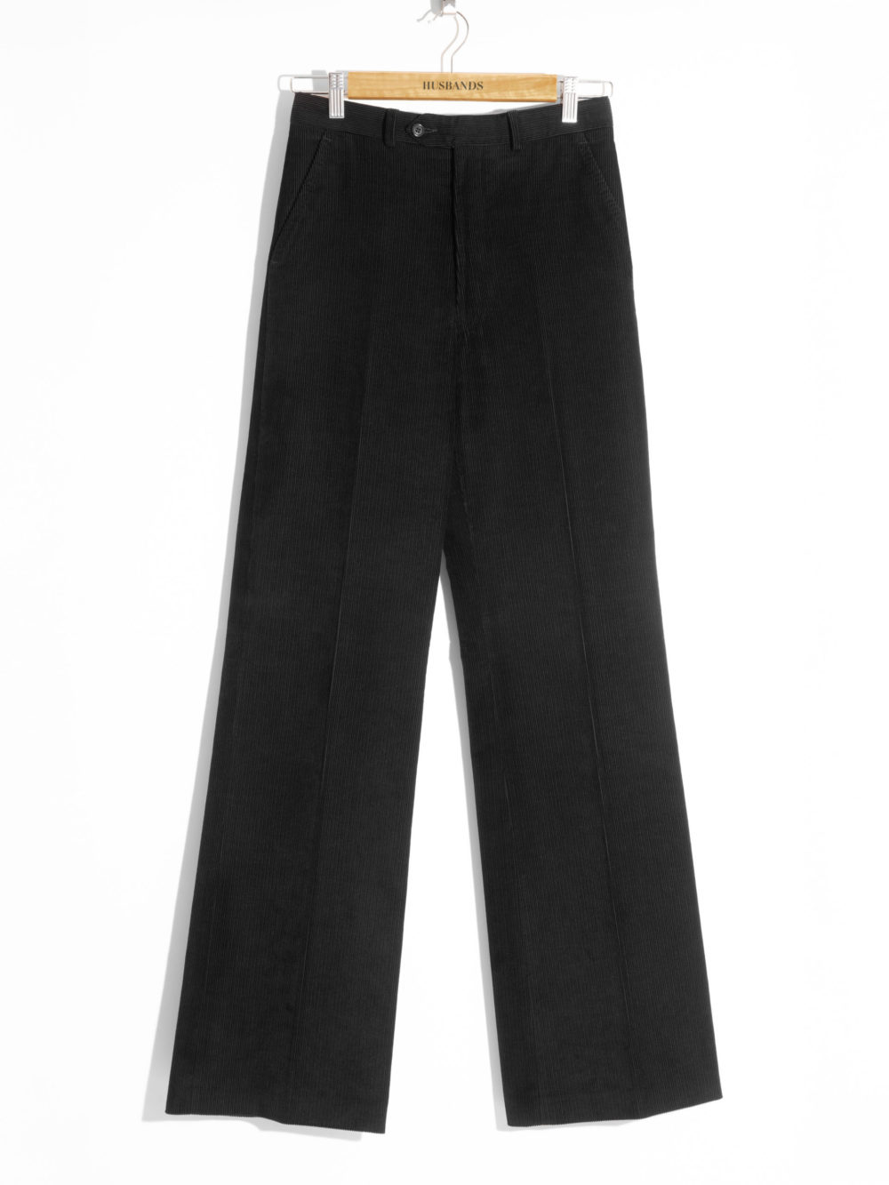 FLARED HIGH-WAISTED TROUSERS IN CORDUROY - BLACK