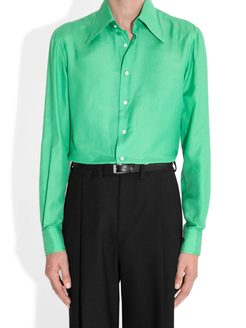 WIDE COLLAR SHIRT IN COTTON AND SILK - KELLY GREEN