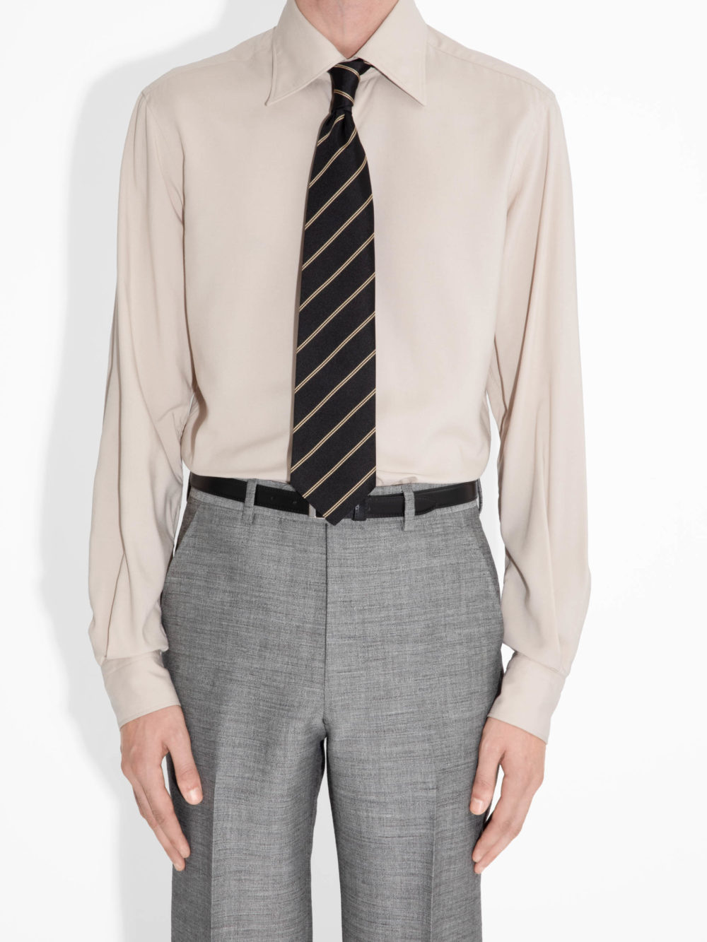 WIDE COLLAR SHIRT IN VISCOSE - BEIGE