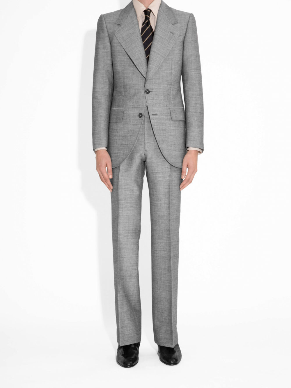 SINGLE-BREASTED SUIT IN VISCOSE, WOOL AND GOAT HAIR - GREY