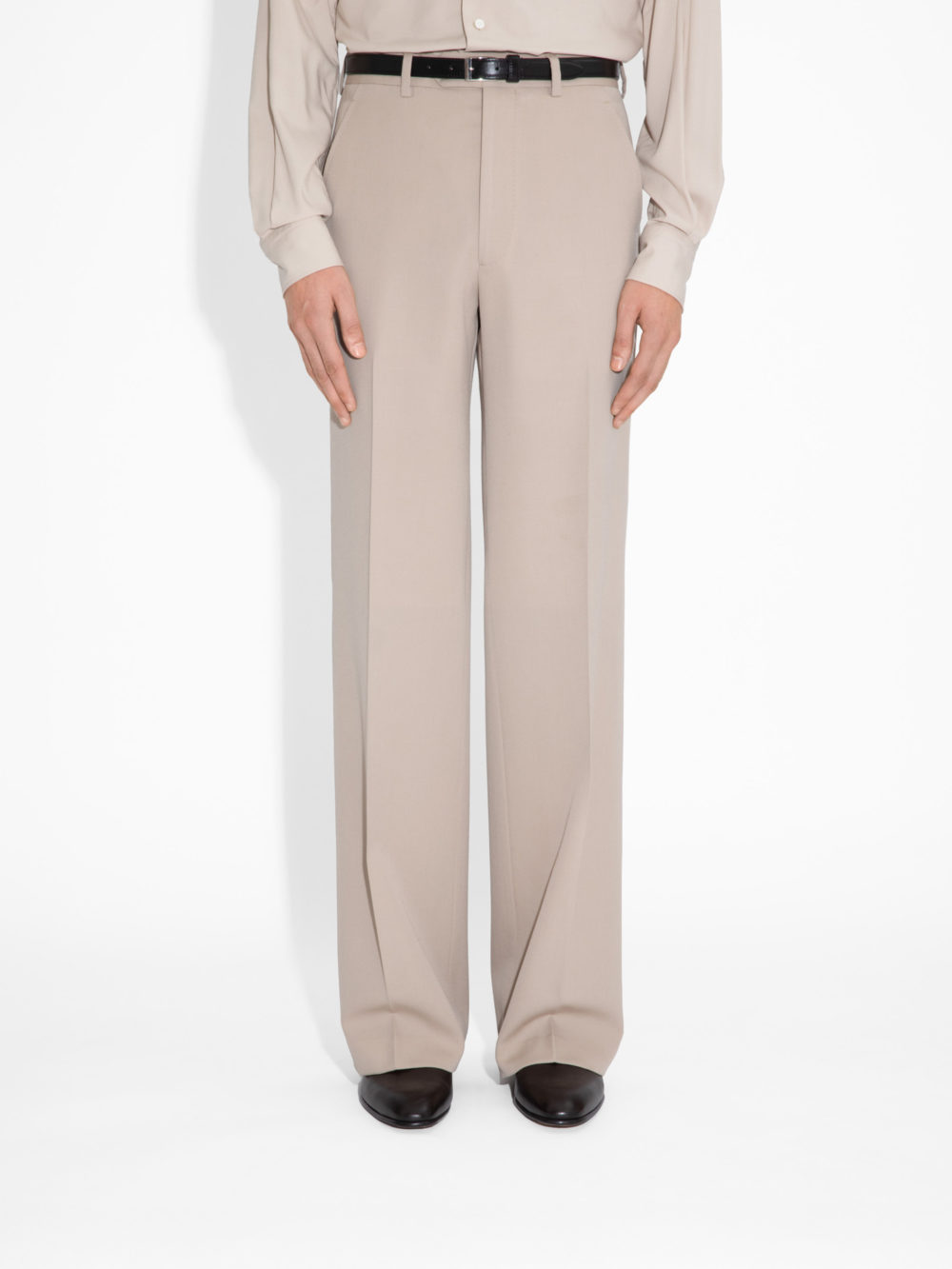 WIDE HIGH-WAISTED TROUSERS IN GABARDINE - BEIGE