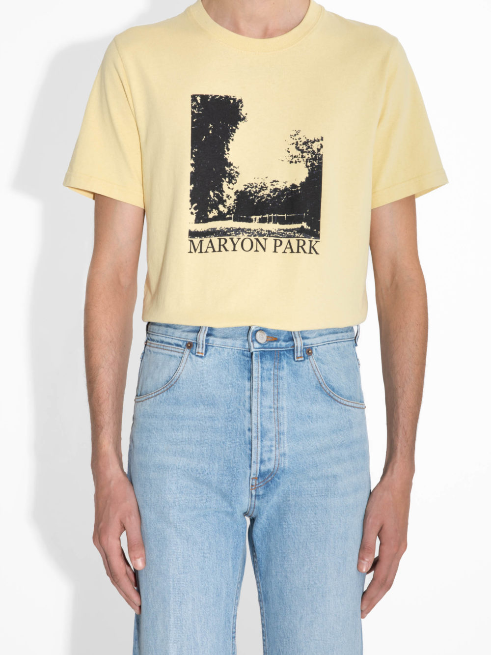 GRAPHIC T-SHIRT IN COTTON JERSEY - ACID YELLOW AND OFF-BLACK