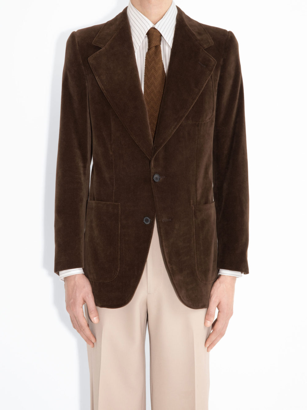 SINGLE-BREASTED JACKET IN VELVET - CHOCOLATE