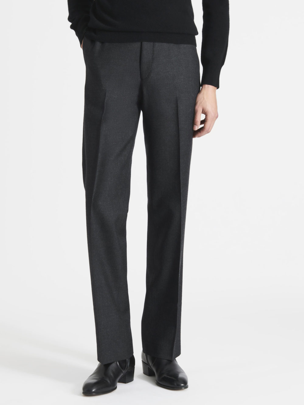 PANTALON DROIT TAILLE HAUTE EN SERGÉ - ANTHRACITE_1