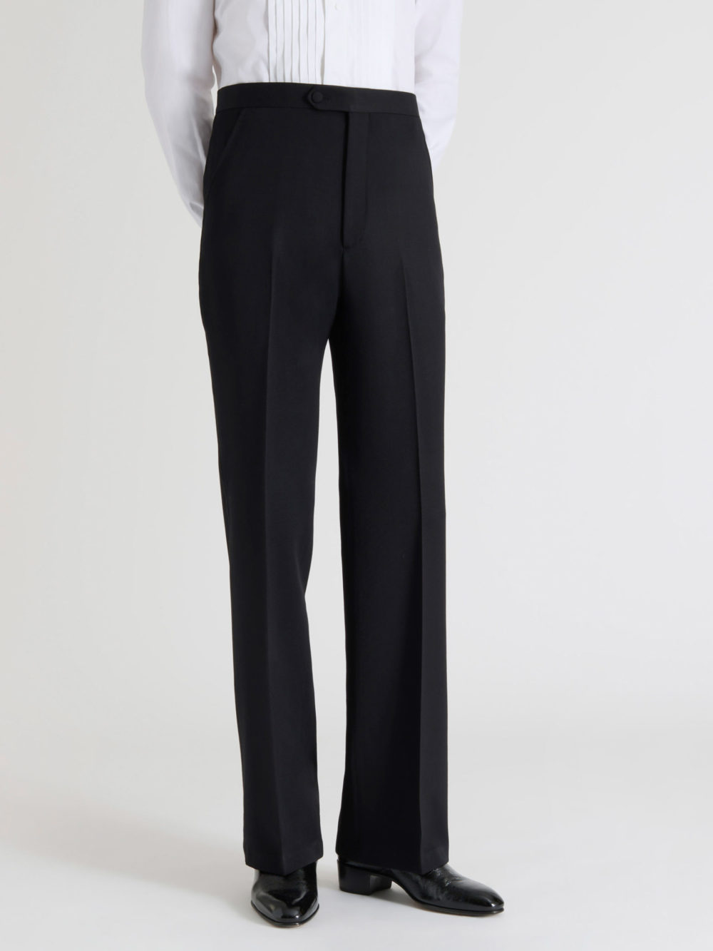 FLARED TROUSERS IN GRAIN DE POUDRE - BLACK