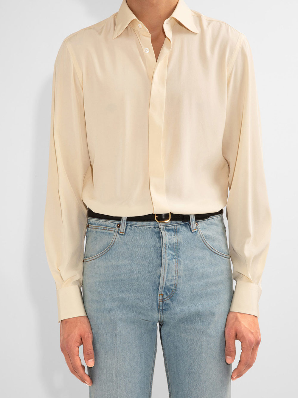 CLASSIC COLLAR SHIRT IN SILK CREPE - BUTTER__1