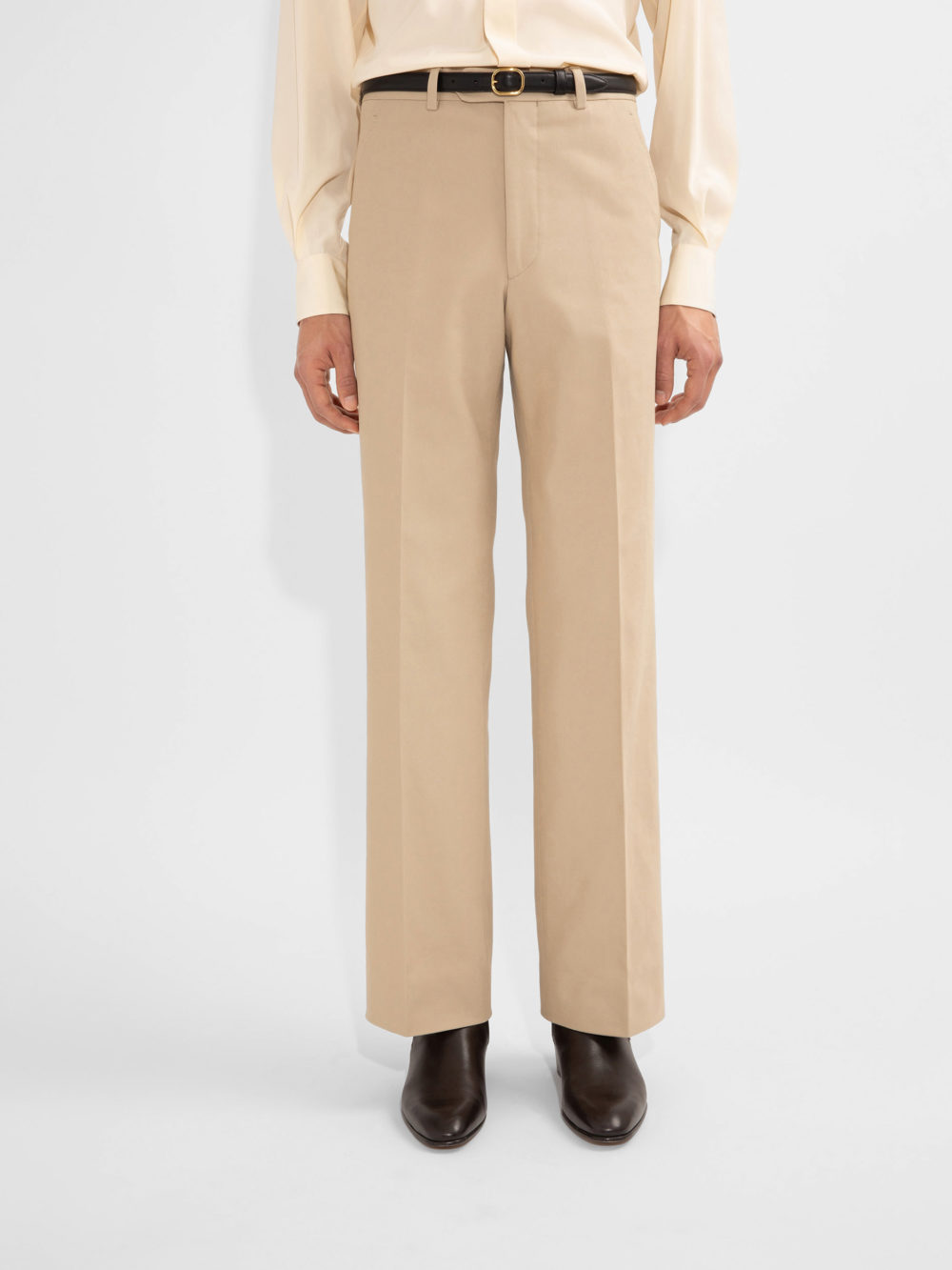 FLARED HIGH-WAISTED TROUSERS IN COTTON DRILL - PUTTY
