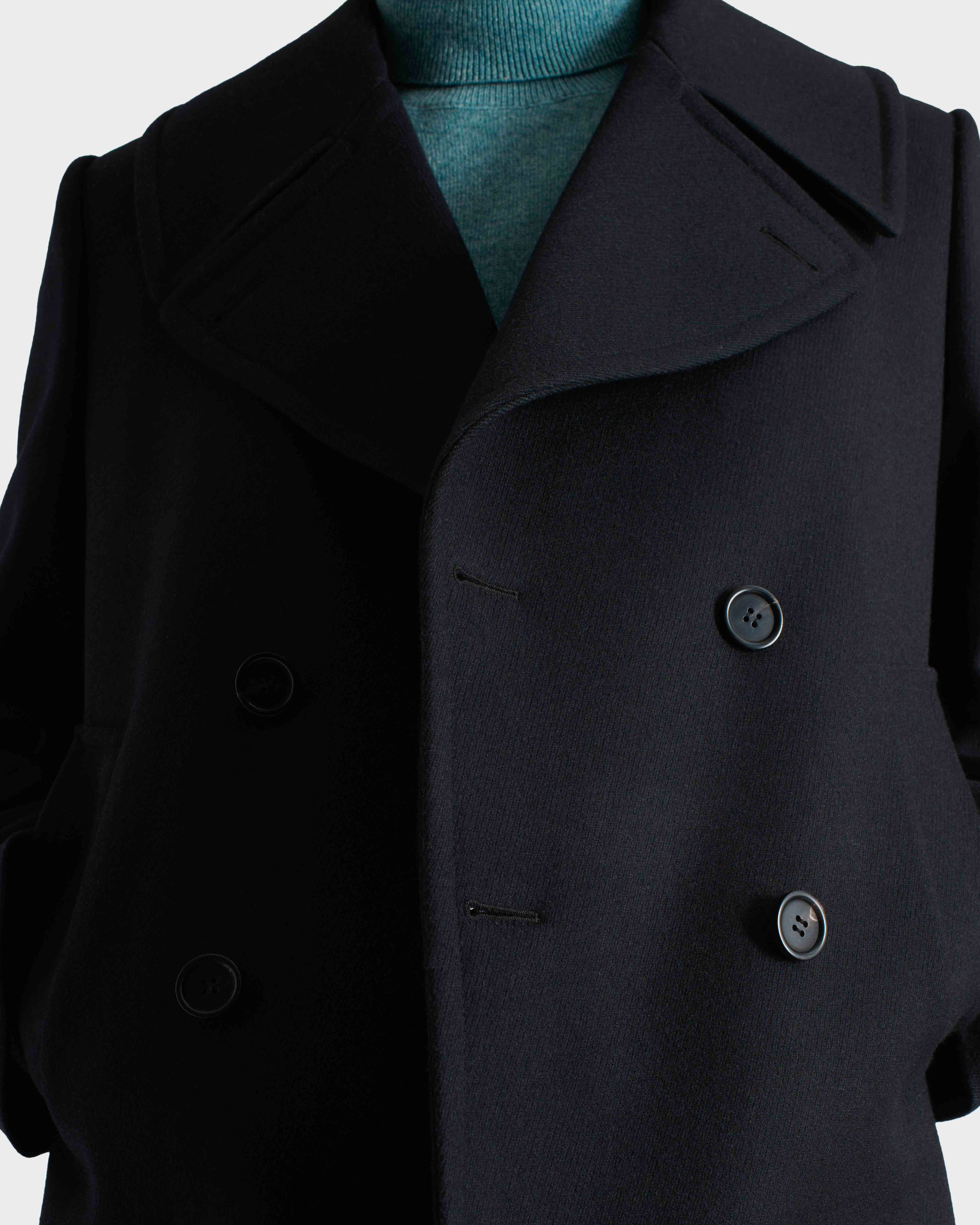 PEA COAT IN VIRGIN WOOL TWILL - BLACK - Image 2