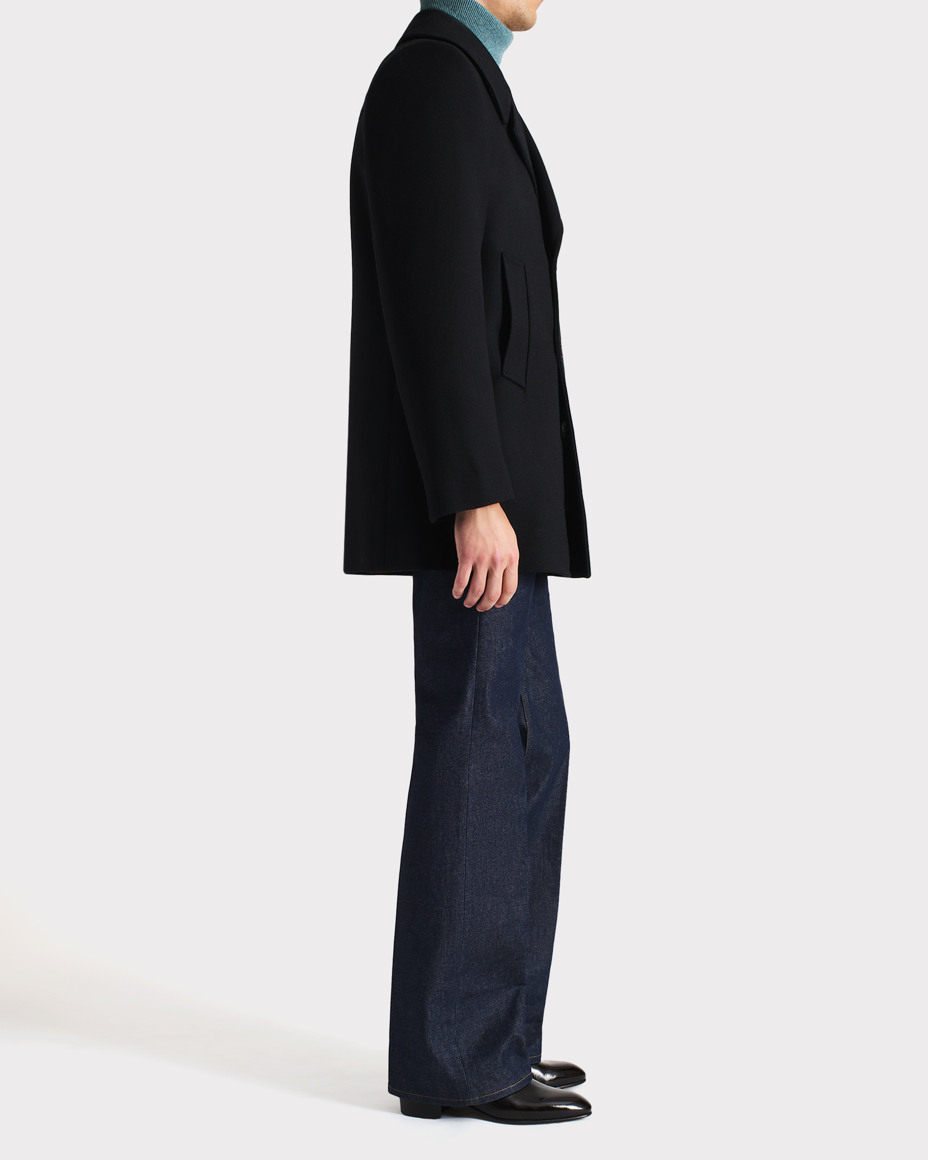 PEA COAT IN VIRGIN WOOL TWILL - BLACK - Image 3