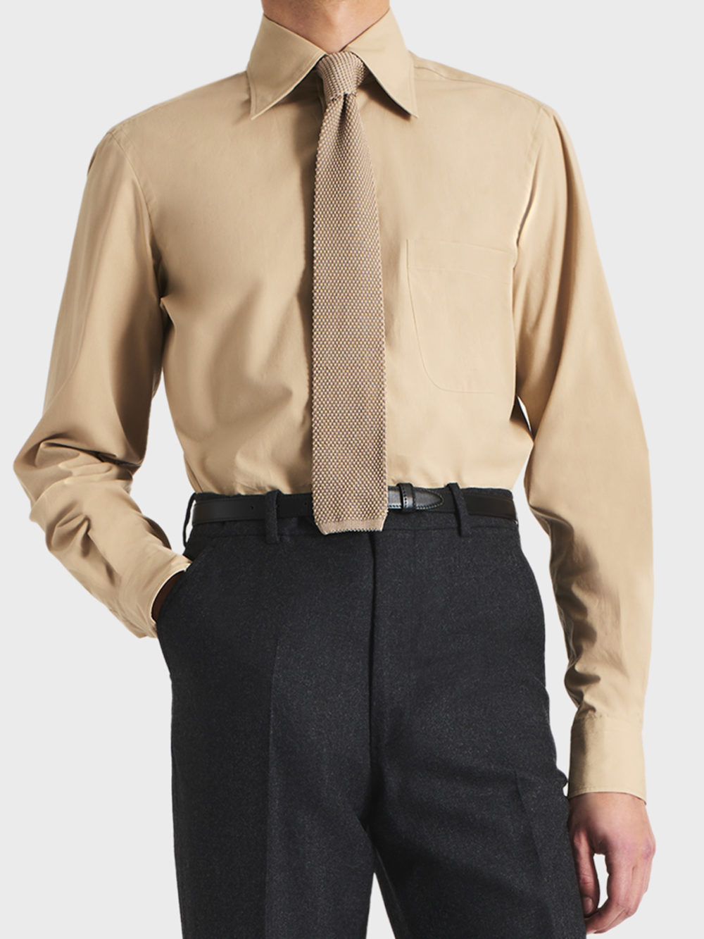 015_WIDE COLLAR SHIRT IN COTTON POPLIN - DARK BEIGE_1_0533