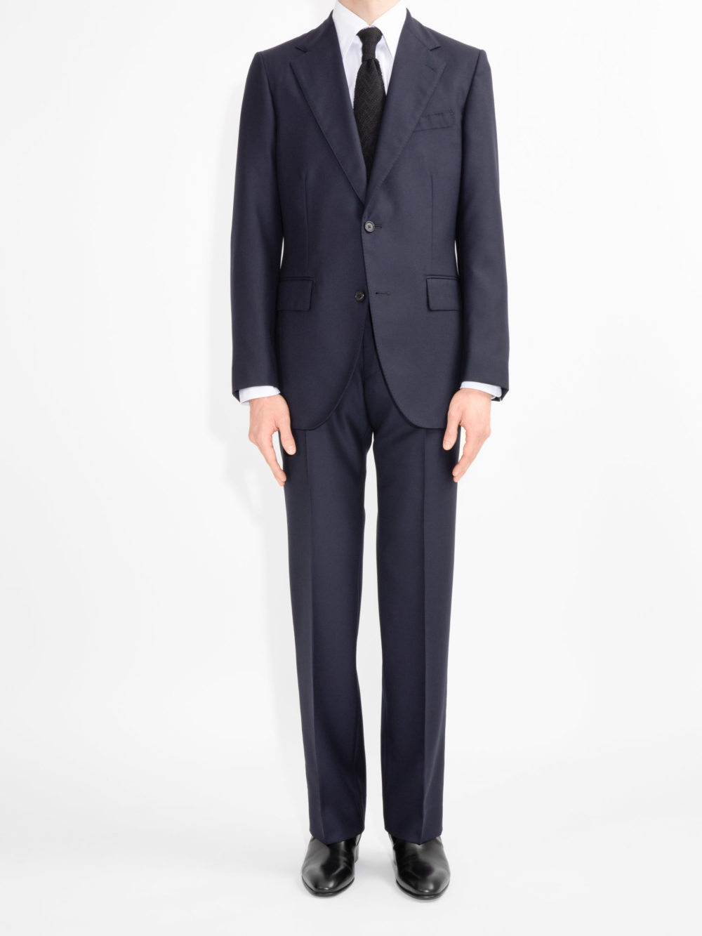 COSTUME DROIT EN HOPSACK - BLEU NUIT