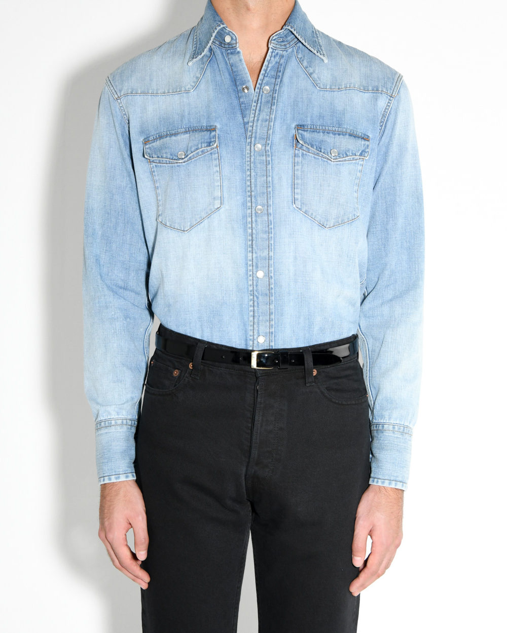 chemise western denim bleu délavé face