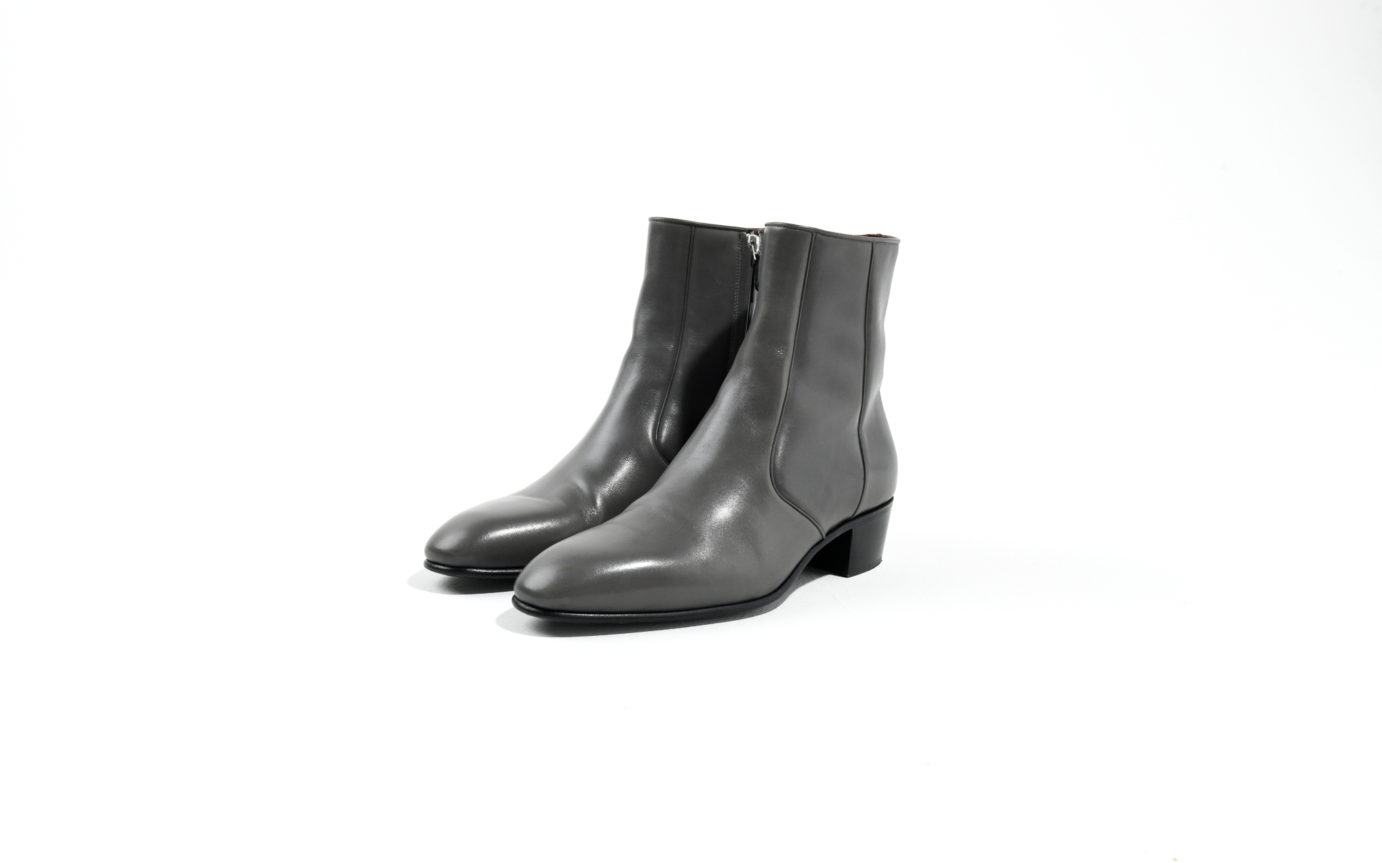 BOTTINES ZIPPÉES EN CUIR BOX - GRISES