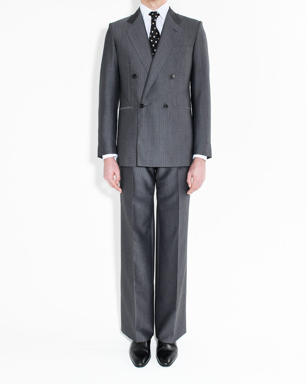 COSTUME CROISÉ EN LAINE ET MOHAIR - GRIS ACIER_1