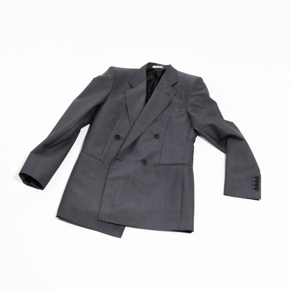 COSTUME CROISÉ EN LAINE ET MOHAIR - GRIS ACIER