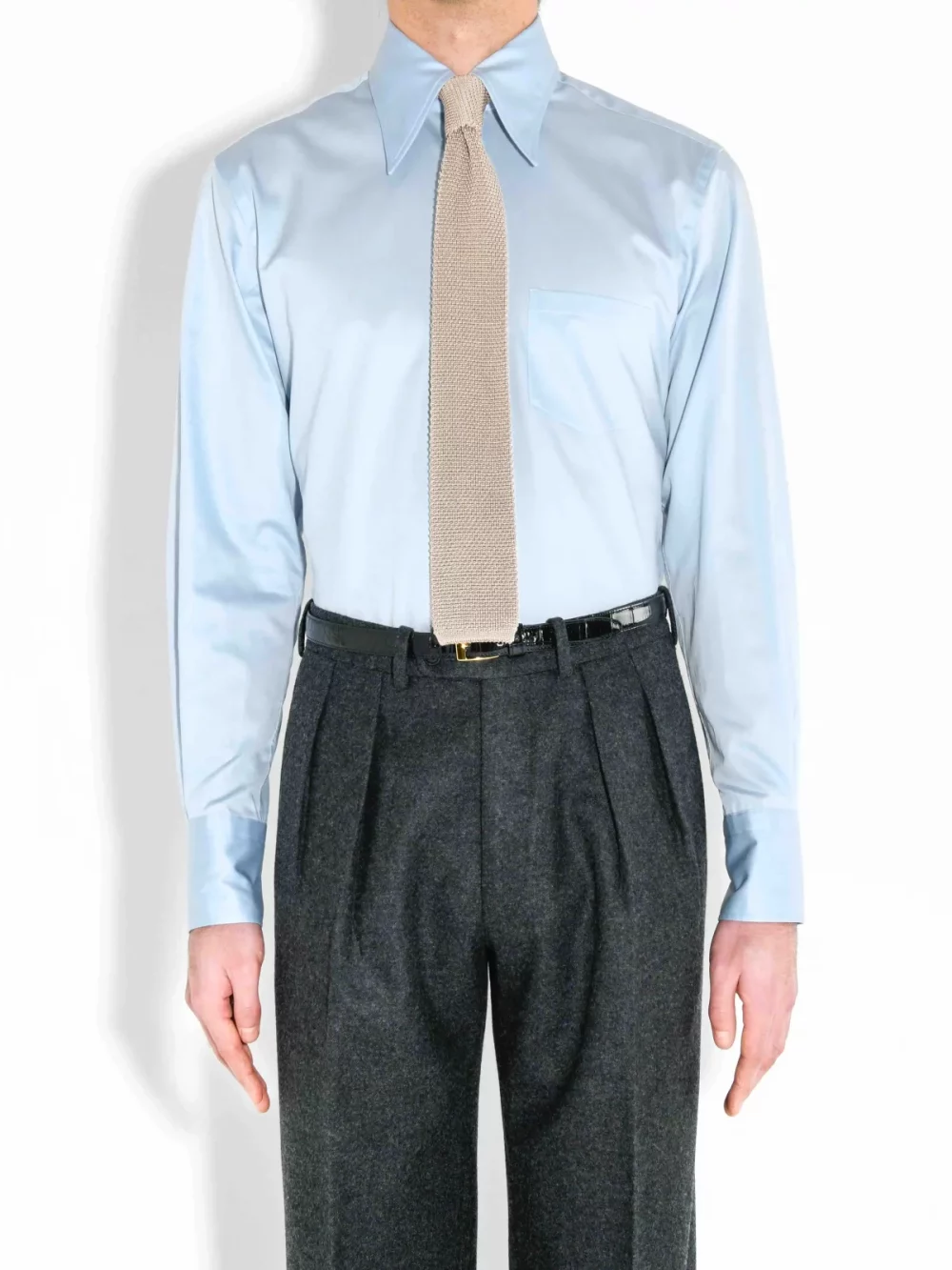 CHEMISE COL LARGE EN SATIN DE COTON - BLEU PÂLE