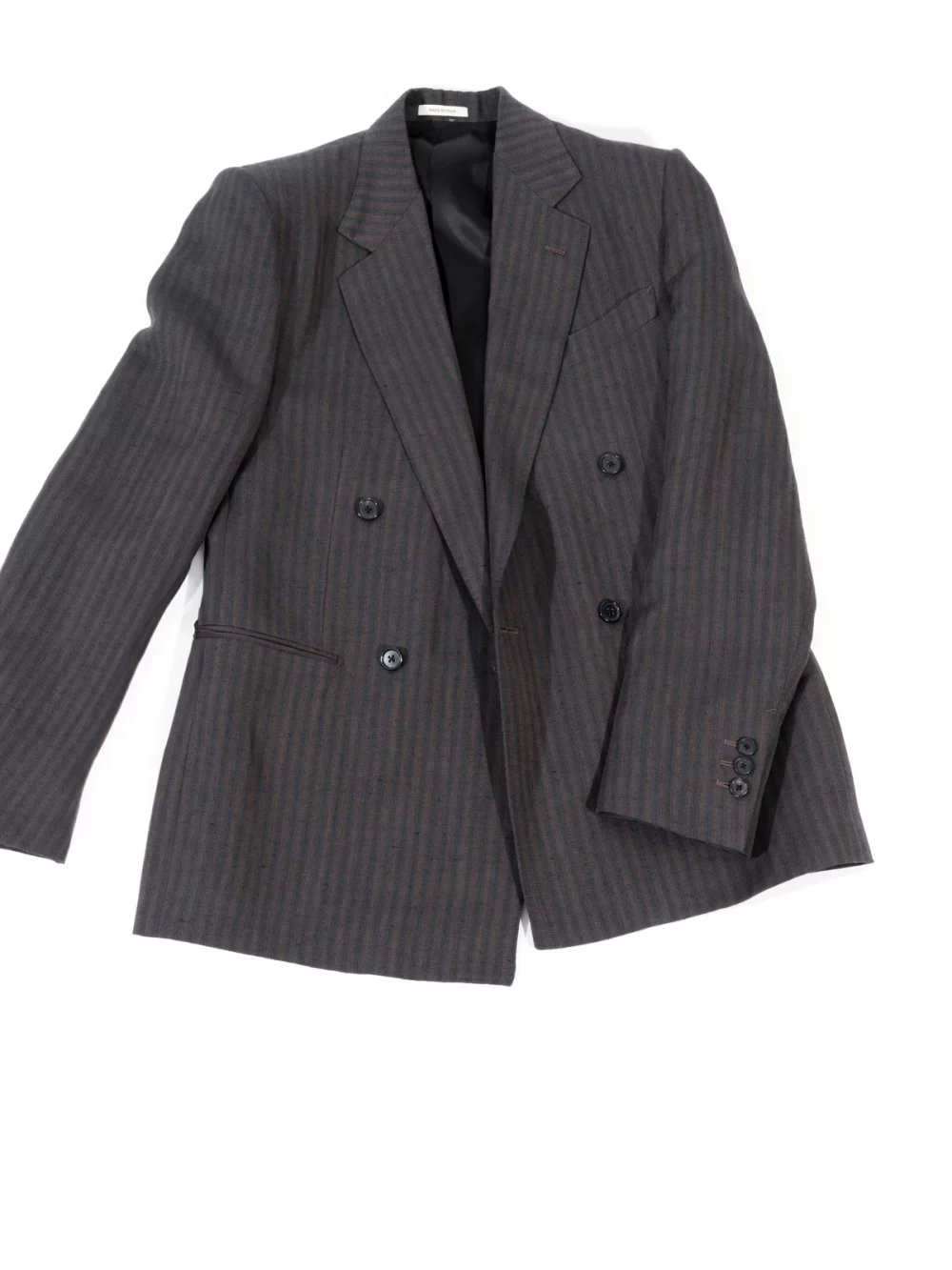 COSTUME CROISÉ EN LIN ET LAINE - RAYÉ MARRON ET BLEU MARINE -040