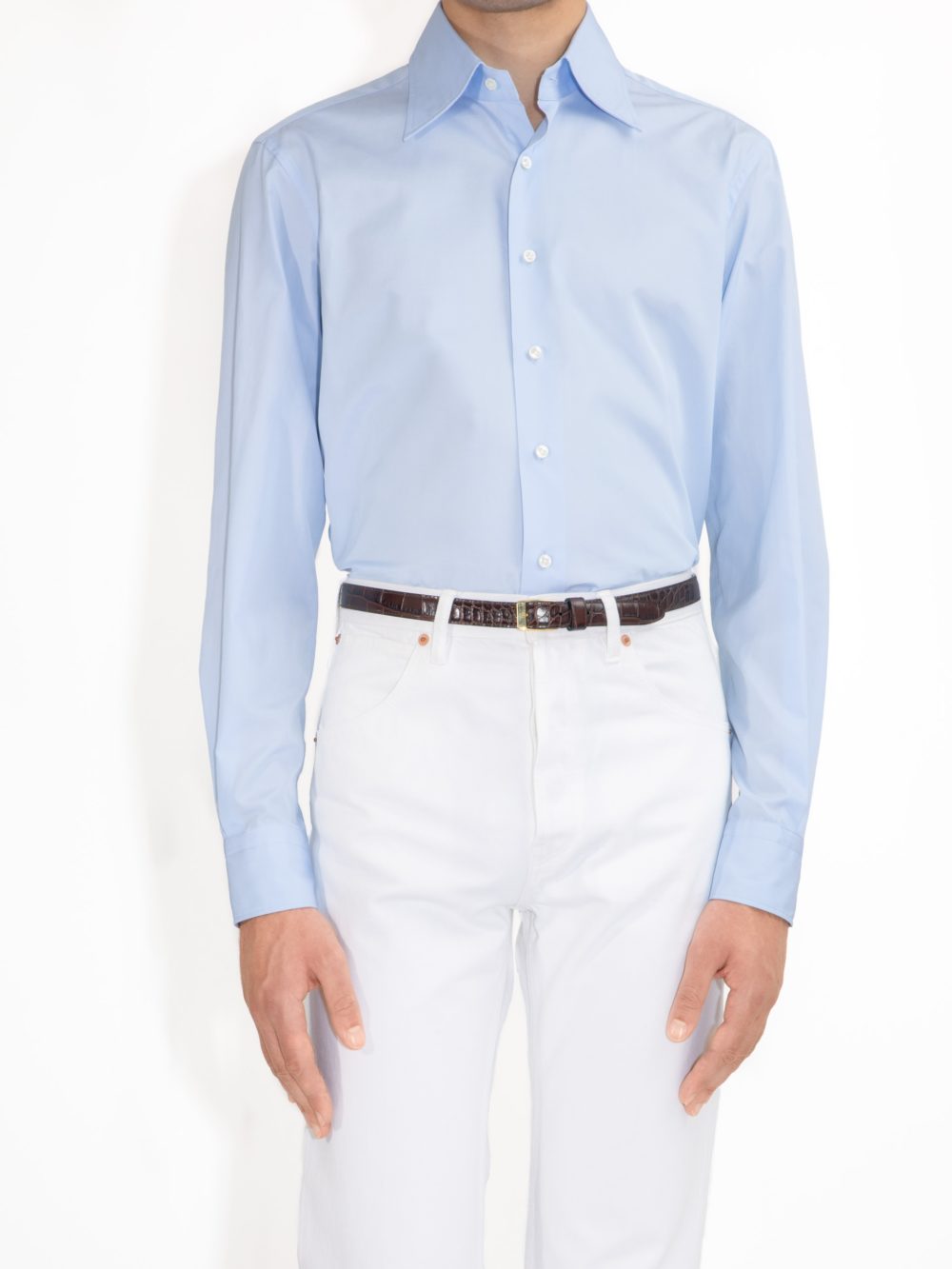 CHEMISE COL LARGE EN POPELINE - BLEU CIEL- 1