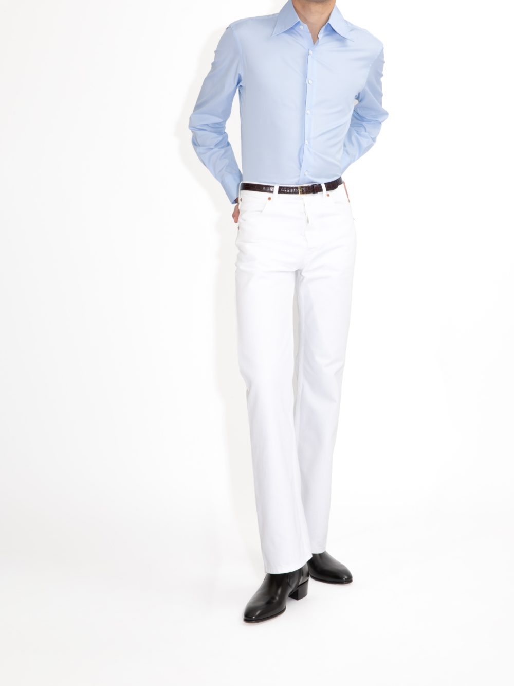 CHEMISE COL LARGE EN POPELINE - BLEU CIEL- 1