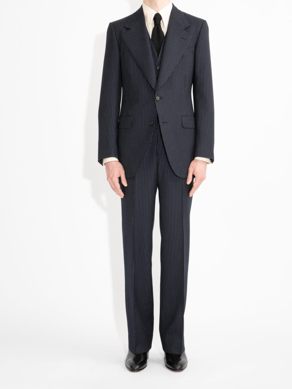 COSTUME DROIT EN SERGÉ - BLEU MARINE À RAYURES TENNIS-1