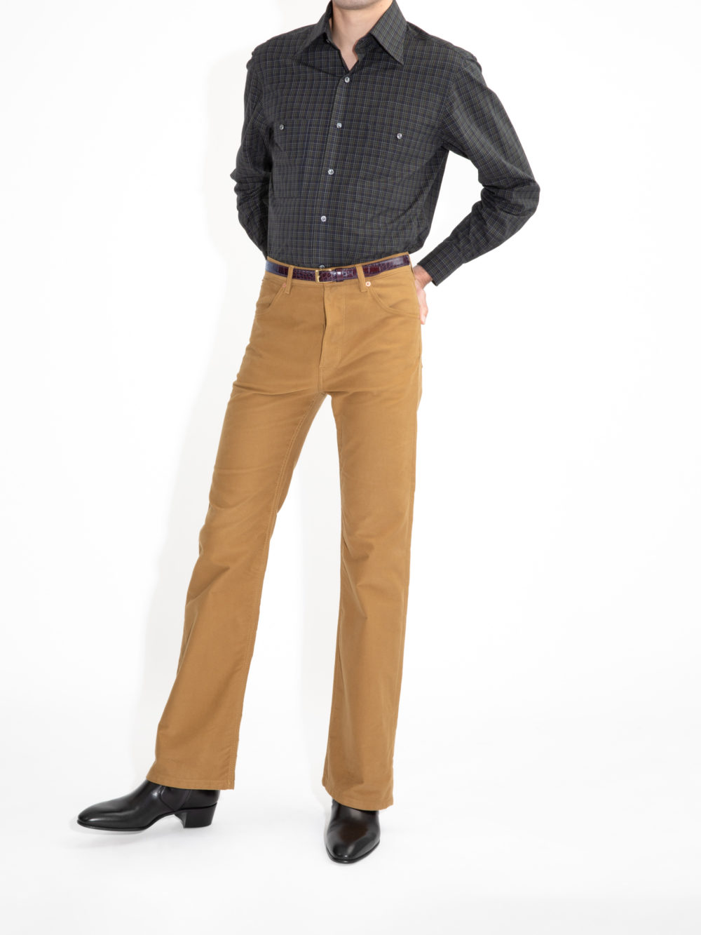 CHEMISE COL LARGE EN POPELINE - CARREAUX NOIRS ET VERTS