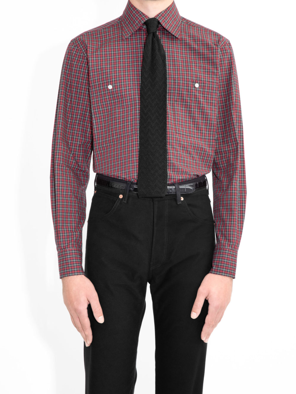 CHEMISE COL LARGE EN POPELINE - CARREAUX ROUGES ET VERTS1